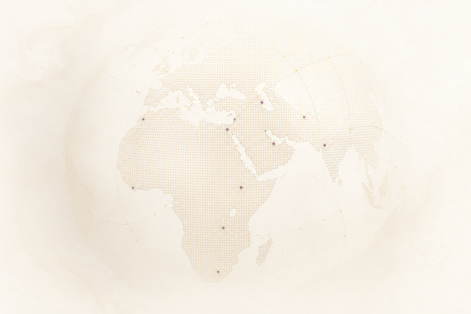 A soft editorial globe focused on Africa and the Middle East